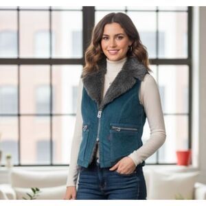 Levi’s Vest Sample Garment Blue Corduory Faux Fur Lined Womens Size M